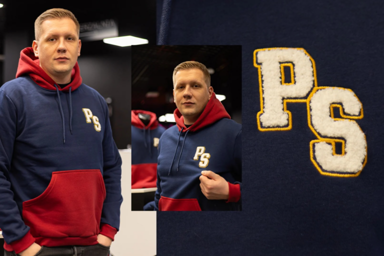 Nowa dwukolorowa bluza Dumy Pomorza z inicjałami PS